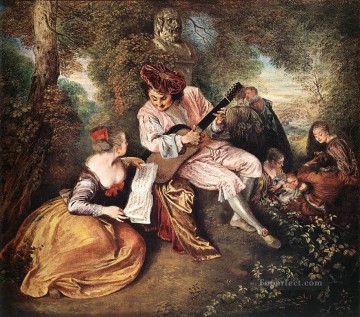  Rococo Art Painting - La gamme damour The Love Song Jean Antoine Watteau classic Rococo